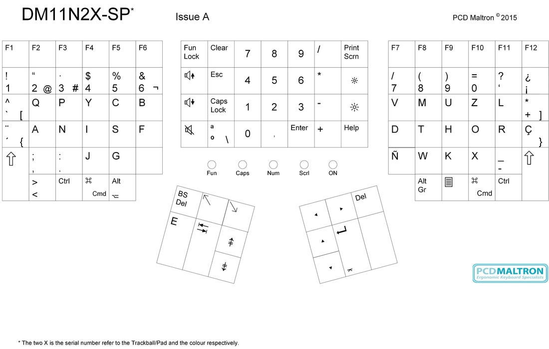 Spanish 90-series PC Maltron  letter layout